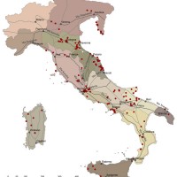 Carta di distribuzione degli impianti oleari in rapporto ai tracciati viari
ed alle maggiori città in età romana.
