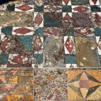 Esempi di pavimenti con decorazioni in marmo (opus sectile). Villa Adriana, Tivoli
