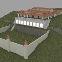 Rendering della prima fase  costruttiva (inizi I secolo d.C). Villa con giardino sottostante.
